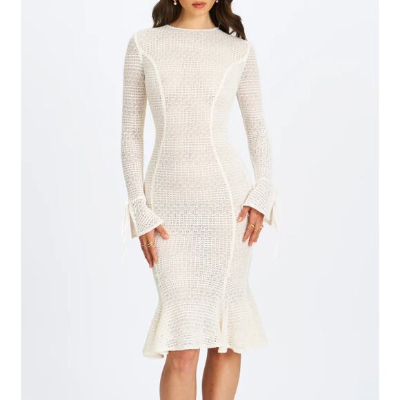 Miss Circle Midi Flare Mermaid Dress Pamina Crochet Long Sleeve Size XS in Cream - Picture 6 of 6